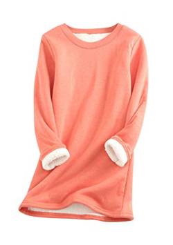 EFOFEI Damen Lässiger Warmer Pullover Langarm Shirts Oversize Langarm Fleecepullover Wassermelonenrot XL von EFOFEI
