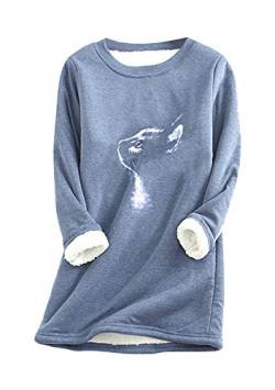 EFOFEI Damen Lamm Kaschmir Pulli Langarm Shirts Oversize Bedrucktes Oberteil Shirts Täglich lässiges warmes Top Warm Sweatshirt Pullover Blau 3XL von EFOFEI