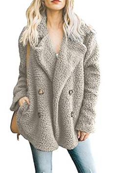 EFOFEI Damen Langarm Cardigan OutwearFaux Für Revers JackeCasual Mantel Teddyjacke Grau M von EFOFEI