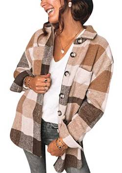 EFOFEI Damen Langarm Oversize Bluse Plaid Shirt Freizeit Hemd Loses Lässiges Bluse Kariertes Hemd Braun S von EFOFEI