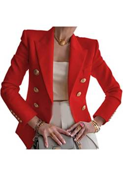 EFOFEI Damen Langarm Revers Jacke Formal Front Open Blazer Einfach Elegant Outwear Rot S von EFOFEI