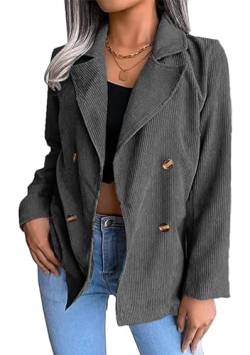 EFOFEI Damen Lightweight Oversize Cord Jacke Lapel Arbeit Büro Jacken Slim Fit Long Blazer Grau L von EFOFEI