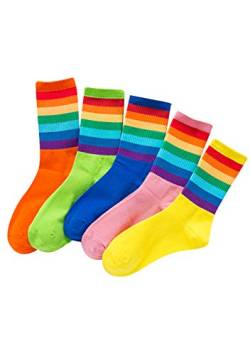 EFOFEI Damen Long Crew Sock Neuheit Regenbogensocken Lustige Baumwollsocken gestreift Farbige horizontale Streifen 5 Paar von EFOFEI