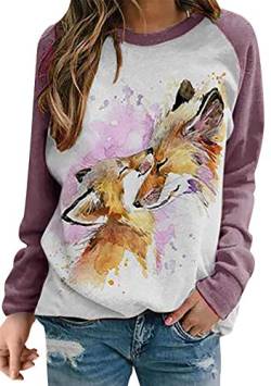 EFOFEI Damen Loose Street Sports Sweatshirt Cartoon Bunny Patterned Sweater Tie-dye Sweater Bunte Bluse Fuchs XL von EFOFEI