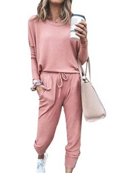 EFOFEI Damen Lose Freizeitanzug Sport Einfarbig Elegant Trainingsanzug Bequemer Schlafanzug zu Hause Rosa XL von EFOFEI