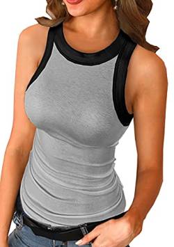 EFOFEI Damen Niedrig geschnittene Bluse Scoop Neck Unterhemd Einfarbig Weste Top Lässige Einfarbige Sommerbluse Schwarz+Grau S von EFOFEI