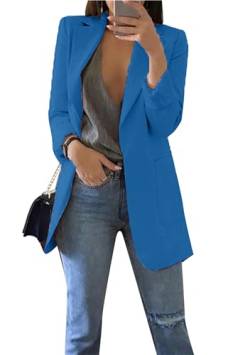EFOFEI Damen Offene Fronttaschen Arbeit Büro Jacken Casual Blazer Anzug Langarm Outwear Dunkelblau XL von EFOFEI