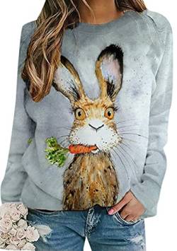 EFOFEI Damen Ostern Cute Rabbit Print T Shirt Cartoon Bunny Patterned Sweater Ostern Oversized Printed Sweater Carrot M von EFOFEI