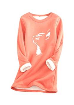 EFOFEI Damen Oversize Bedrucktes Oberteil Shirts Täglich lässiges warmes Top Katzendruck Plus Fleeceoberteil Warm Sweatshirt Pullover Wassermelonenrot XXL von EFOFEI