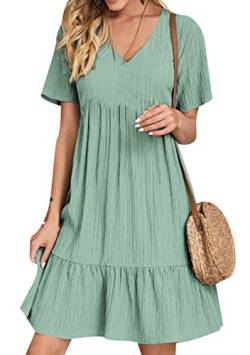 EFOFEI Damen Pastoral Style Fresh Solid Color Kleid Sommer Loose Fitting Freizeitkleid Leichtes Atmungsaktives Kleid Hellgrün M von EFOFEI