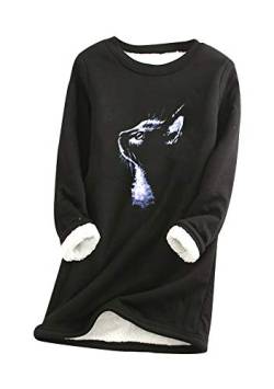 EFOFEI Damen Pulli Fleece Sweatshirt Oversize Bedrucktes Oberteil Tops Winter Warme Pullover Gefüttert Plus Fleecehemd Schwarz M von EFOFEI