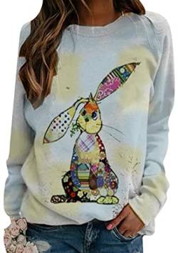 EFOFEI Damen Pullover Tie-dye Pullover Bunt Pullover Bunny Graphic Loose Fit Pullover Blau M von EFOFEI