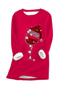 EFOFEI Damen Pullover Top mit Weihnachtsmützenmuster Freizeit Oberteile für Zuhause Sweatshirt Top Rot S von EFOFEI