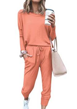 EFOFEI Damen Pyjama-Set aus Baumwolle Jogginganzug Zweiteiler Set Bequemer Schlafanzug zu Hause Rot XL von EFOFEI