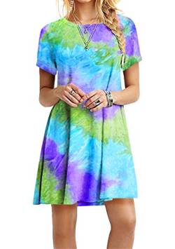 EFOFEI Damen Regenbogen T-Shirt Lässiges Minikleid Gradient Tie Dye Bedrucktes Kleid Krawatte Färben Himmelblau 2XL von EFOFEI