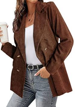 EFOFEI Damen Retro Vintage Cord Blazer Langarm Warme Winterjacke Cordjacke Freizeit Jacken Oberteile Slim Fit Lang Jacke mit Tasche und Knöpfe Kaffee XXL von EFOFEI