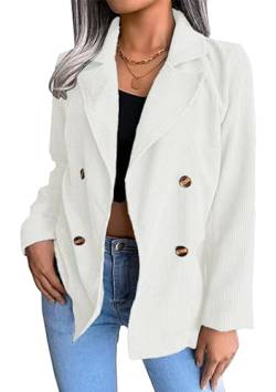 EFOFEI Damen Revers Arbeit Büro Jacken Übergangsjacke Oberbekleidung Warm Lang Anzug Strickjacke Weiß L von EFOFEI