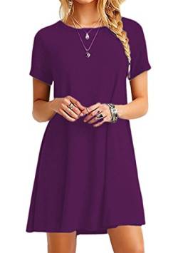 EFOFEI Damen Rundhalsausschnitt einfaches T-Shirt Kleid Einfarbig Minikleid Dunkelviolett L von EFOFEI