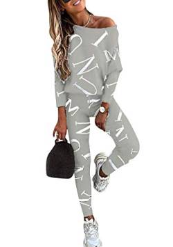 EFOFEI Damen Schlafanzug Lang Aus Baumwolle Sportpyjama Set Loungewear Mit Taschen Trägerloser Stern Trainingsanzug Trainingsanzug Tracksuit Grau L von EFOFEI