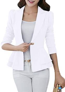 EFOFEI Damen Schmal Geschnittener Blazer Mit Kurzen Rüschen Formelle Anzugjacke Freizeitanzug Mit Revers Weiß XL von EFOFEI