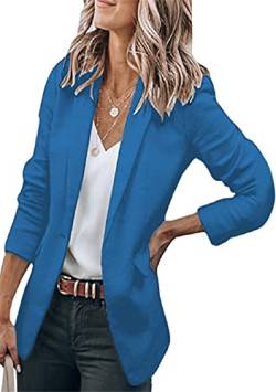 EFOFEI Damen Schmal Geschnittener Langarm Blazer Büroarbeits Blazer Jacke Formale Anzugjacke Mit Einem Knopf Blau L von EFOFEI