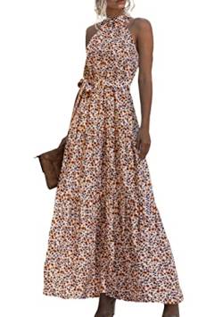 EFOFEI Damen Schulterfreies Elegantes Kleid Einfarbiges Swing Kleid Business Casual Kleid Boho Floral Fließendes Kleid Blume Weiß Rosa XL von EFOFEI