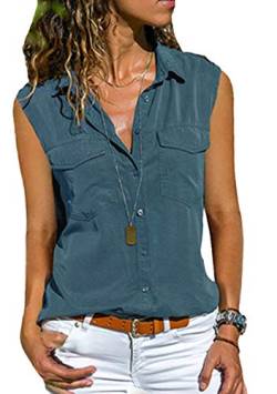 EFOFEI Damen Slim Fit Cotton Casual ärmellosbluse für Damen Türkis S von EFOFEI