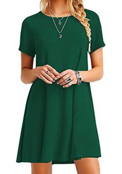 EFOFEI Damen Sommer Shirt Kurzarm Kleid Lose Kleid Einfarbig Kleid Grün M von EFOFEI