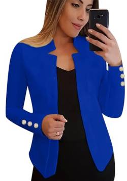 EFOFEI Damen Sommer dünner Leinenmantel Tailored Cardigan Blazer Simple Elegant Outwear Fashion All Match Coat Royal Blau XL von EFOFEI