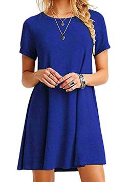 EFOFEI Damen Sommerkleid Shirt Kleid Kurzarm Tunika Minikleid Blau 2XL von EFOFEI