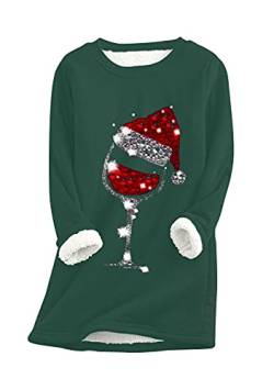 EFOFEI Damen Süße Weihnachtskleidung Top mit Weihnachtsmützenmuster Lässiges warmes Oberteil Grün M von EFOFEI