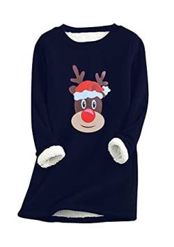 EFOFEI Damen Süße Weihnachtskostümelangarmshirt Mit Rundhalsausschnittoberteile Mit Plüsch Gefüttert Navy Blau S von EFOFEI