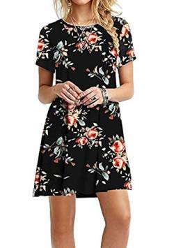 EFOFEI Damen Swing Printed Kleid Kurzes Minikleid Kurzarmkleid Schwarz XXS von EFOFEI