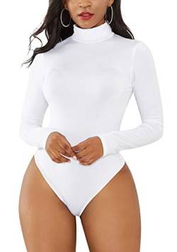 EFOFEI Damen Tanga Langarmshirts Rollkragen Overall Trikot Tops Body Weiß S von EFOFEI