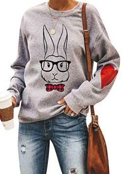 EFOFEI Damen Tie Dye Druck Oberteil Sweatshirt mit Kaninchenmuster Festlicher süßer Pullover Farbblockhemd mit Ärmeln Bogen M von EFOFEI