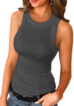 EFOFEI Damen Tiefer U-Ausschnitt Oberteil Enges Knopf Weste Ärmellos Camisole Vest Sexy Crop Top Dunkelgrau M von EFOFEI