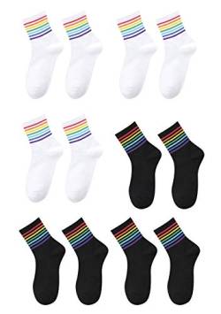 EFOFEI Damen Trendfarbene Gestreifte Baumwollsocken All Match Schwarz Weiß Kombinationssocken Personalisierte Gestreifte Trendige Socken Schwarzweiss-Nadelstreifen 6 Paare von EFOFEI