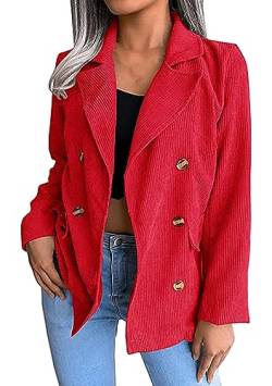 EFOFEI Damen Übergangsjacke Wintermantel Revers Arbeit Büro Jacken Leichtgewicht Oversize Cordjacke Rot M von EFOFEI