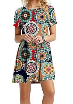 EFOFEI Damen Übergröße Druckkleid Rundhals Kleid Blumenkleid Grün 5XL von EFOFEI