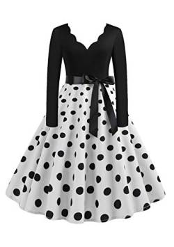 EFOFEI Damen Vintage Retro Rockabilly Kleider Hepburn Stil Cocktailkleider Cocktail Partykleid Polka Dot Weiß XL von EFOFEI