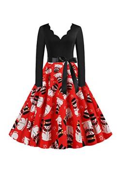 EFOFEI Damen Weihnachts Kleid Langarm Weihnachten Pullover Kleid Weihnachts Cocktailkleid Festlich Kleid Vintage Hepburn Kleid rot XXL von EFOFEI