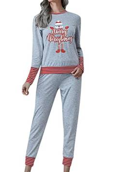 EFOFEI Damen Weihnachtsmann Familien Pyjama 2 Teiliger Pyjama Trainingsanzug Mit Elch Print Gestreifter Patchwork Pyjama Zweiteiler Grau M von EFOFEI