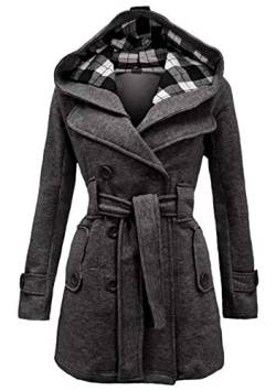 EFOFEI Damen Winter Coat Wollmischung Outwear Open Front Jacke Mit Kapuze Dunkelgrau XL von EFOFEI