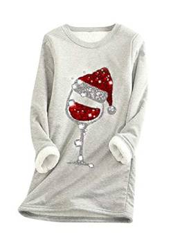 EFOFEI Damen Winter Plus Samtpullover Süße Weihnachtskleidung Festliche Sweatshirt Hellgrau S von EFOFEI