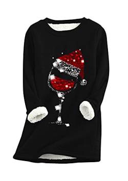 EFOFEI Damen Winter Samtpullover Top mit Weinglasmuster Warmes und bequemes Sweatshirt Schwarz L von EFOFEI