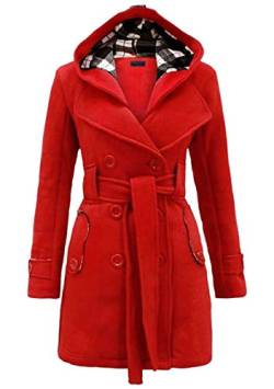 EFOFEI Damen Winter Wollmantel Zweireiher Trenchcoat Rot S von EFOFEI