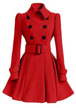 EFOFEI Damen Wollmischung Wintermantel Elegant Baumwolle Wolle Outwear Mittellanger Trenchcoat Rot L von EFOFEI