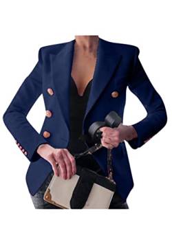 EFOFEI Damen Zweireihiger Büromantel Revers Offene Front Anzug Mantel Einfarbig Anzug Kostüm Navy Blue M von EFOFEI