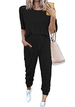 EFOFEI Damen Zweiteiliges komfortables Zuhause Loungewear mit Taschen Jogginganzug Sportanzug Trainingsanzug Mode 2-teiliges Set Schwarz L von EFOFEI