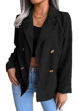 EFOFEI Damenjacke mit Tasche und Knöpfen Slim Fit Long Blazer Leichte Oversize Cordjacke Schwarz S von EFOFEI